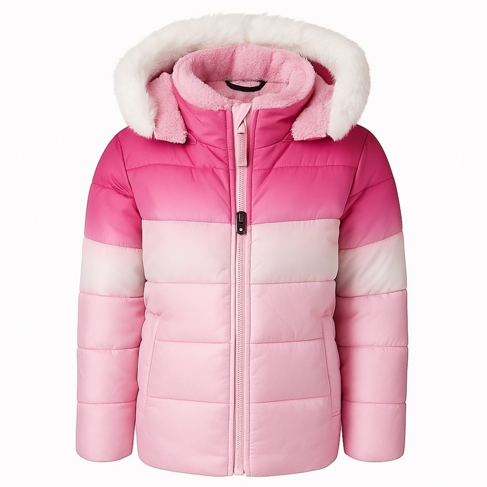 Pink Ombré Snozu Girls Hooded Puffer Jacket